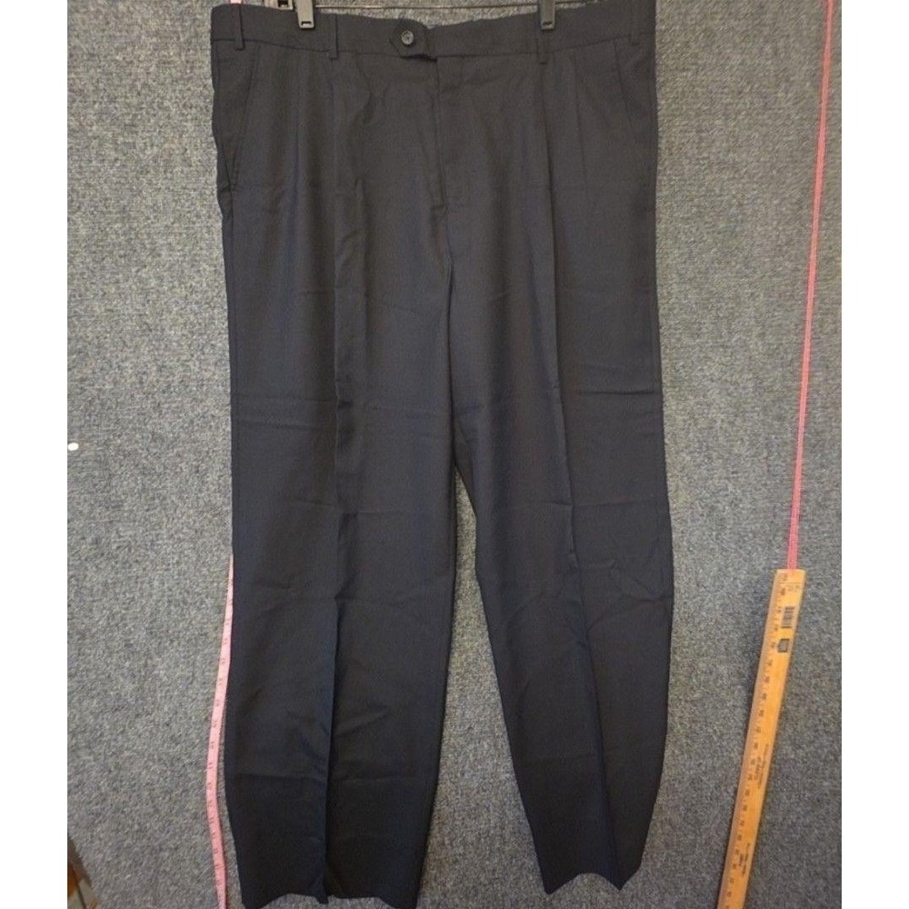 Paul Fredrick Dress Pants Mens 44x32 Black Wool Polyester Classic Pleated Lined